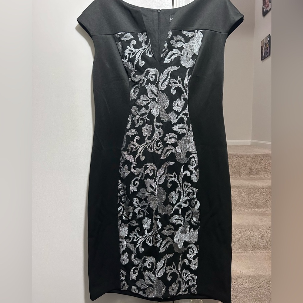 Black midi dress with silver threading